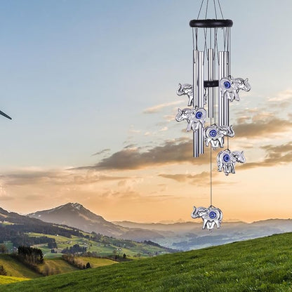 Blue Evil Eye Elephant Wind Chimes Outdoor Decor, Mobile Evil Eye Windcatcher, Evil Eye Elephant Wind Bells, Blue Evil Eye Amulet Wind Chimes for Home, Gift for Mom, Balcony, Patio, Garden Decoration