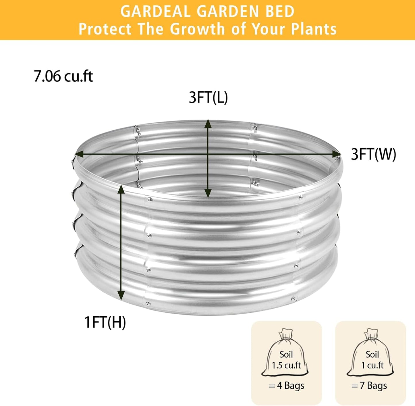 Garden Galvanized Raised Garden Bed Kit - Metal Planter Boxes for Vegetables/Herbs/Flowers, Heavy-Duty Steel Outdoor Garden Box with Reinforced Edges(3X3X1FT)