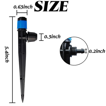 GXXMEI 30PCS Drip Irrigation Emitters with Stake, 360°Adjustable Fan Sprayer Water Flow Lock Barbed Dripper for 1/4" Drip Irrigation Tubing Garden Irrigation Sprayer for DIY Garden Irrigation System