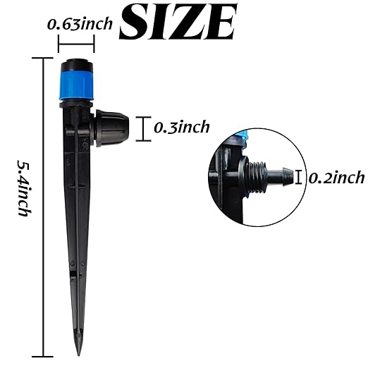 GXXMEI 52PCS Drip Irrigation Emitters with Stake, 360°Adjustable Fan Sprayer Water Flow Lock Barbed Dripper for 1/4" Drip Irrigation Tubing Garden Irrigation Sprayer for DIY Garden Irrigation System