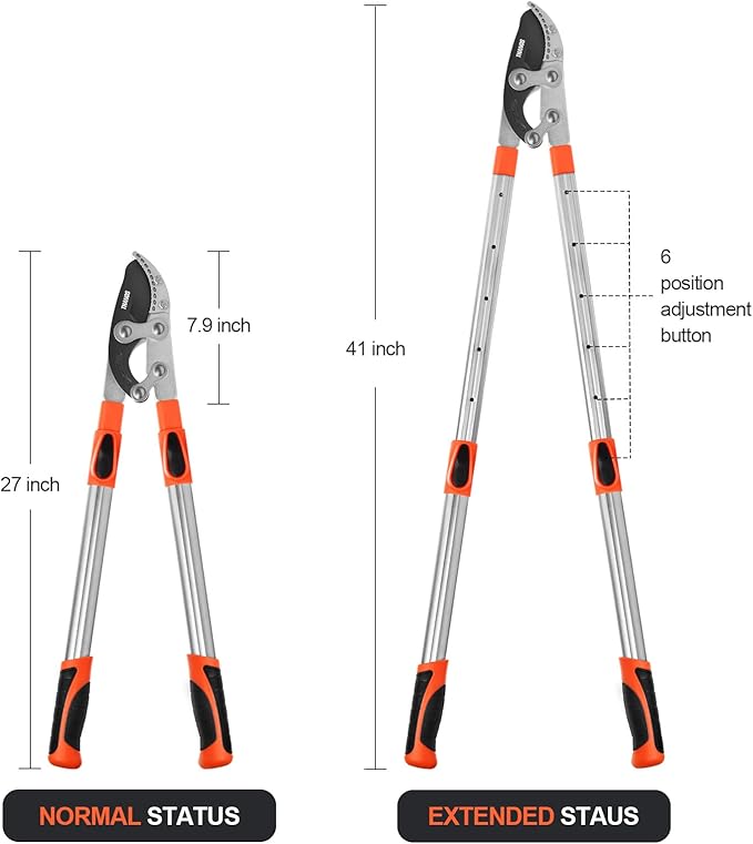 THANOS B1102 Extendable Anvil Loppers Tree Trimmer with Compound Action,Chops Thick Branch Ease,27-41''Telescopic Heavy Duty Branch Cutter,2 inch Clean Cut Capacity