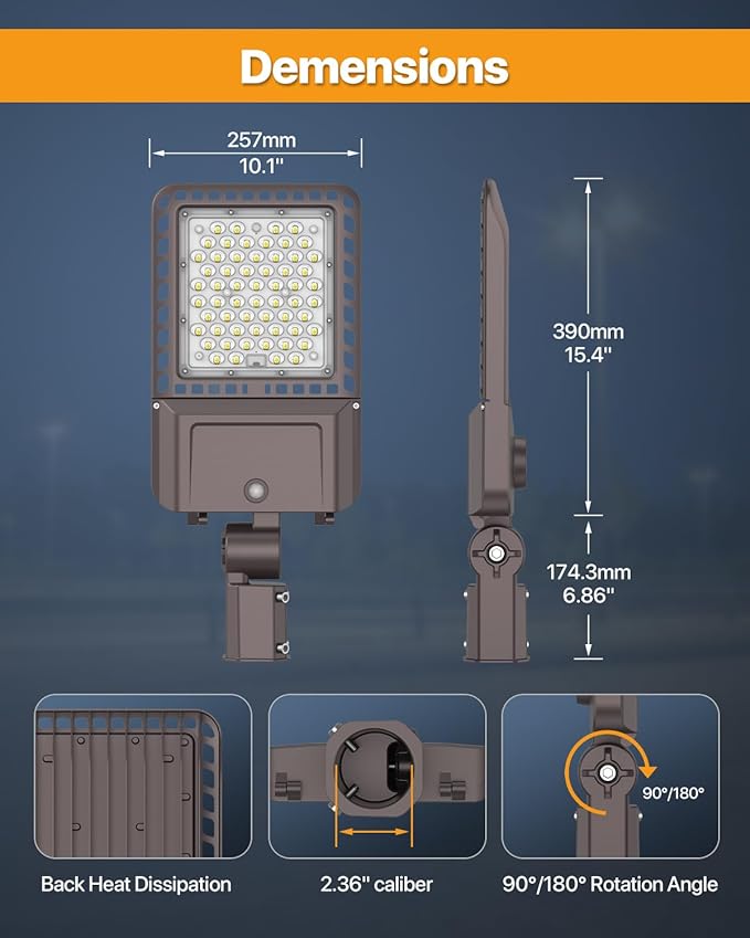 Parking Lot Lights 200W 30,000LM Slip Fitter Led Street Pole Light with Dusk-to-Dawn Photocell 5000K 100-277V IP65 Waterproof Outdoor Commercial Area Lighting for Parking Lot, Roadways 3PACK