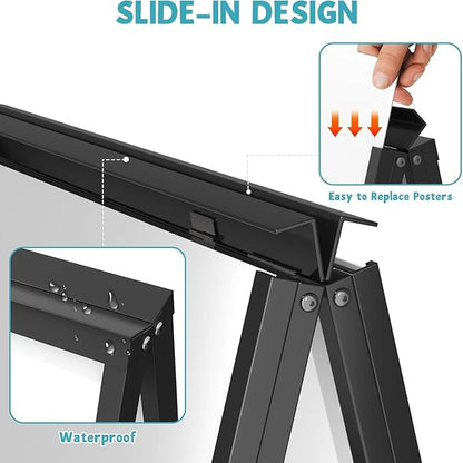 4 PCS A Frame Sign Holder-24x36 Inch, Heavy-Duty Double-Sided Sandwich Board Holder, Foldable Business & Store Sign Holders with Metal Flap to Protect Against Raindrops, for Pavement Outdoor, Frame Only