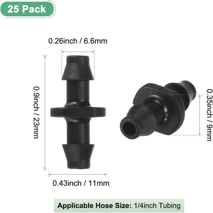 25-Pack Drip Irrigation Barbed Fittings, for 1/4 Inch Tubing Connector Plastic Coupling Irrigation Parts for Garden/Greenhouse/Aquarium/Flower Pot, Drip Pipe Accessories