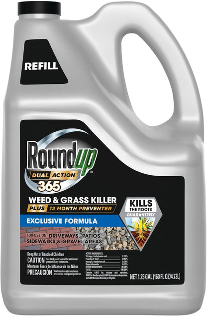 Roundup Dual Action 365 Weed & Grass Killer Plus 12 Month Preventer Refill, Kills & Prevents for up to 1 Year, 1.25 gal.