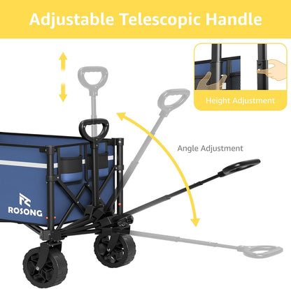 Navy Collapsible Wagon Cart with Wheels Foldable - Folding Utility Heavy Duty Wagons Carts for Grocery Sports Garden Shopping Camping