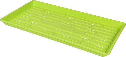 SUNPACK 10" x 20" Heavy Duty Shallow Plastic Seed Starting Tray, Lime Green, 1" - Lined with Drainage Holes for Excess Water and Aeration, Ideal for Greenhouses or Indoor Gardening