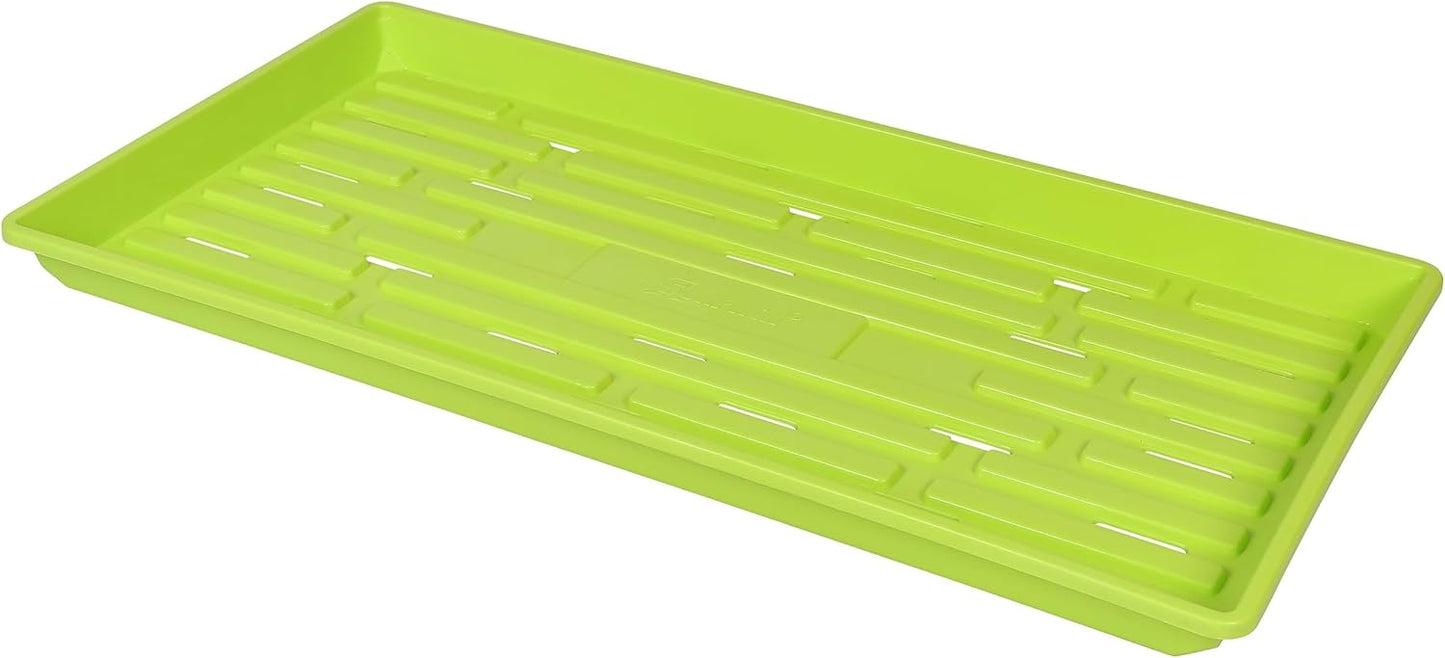 SUNPACK 10" x 20" Heavy Duty Shallow Plastic Seed Starting Tray, Lime Green, 1" (Pack of 30) - Lined with Drainage Holes for Excess Water and Aeration, Ideal for Greenhouses or Indoor Gardening