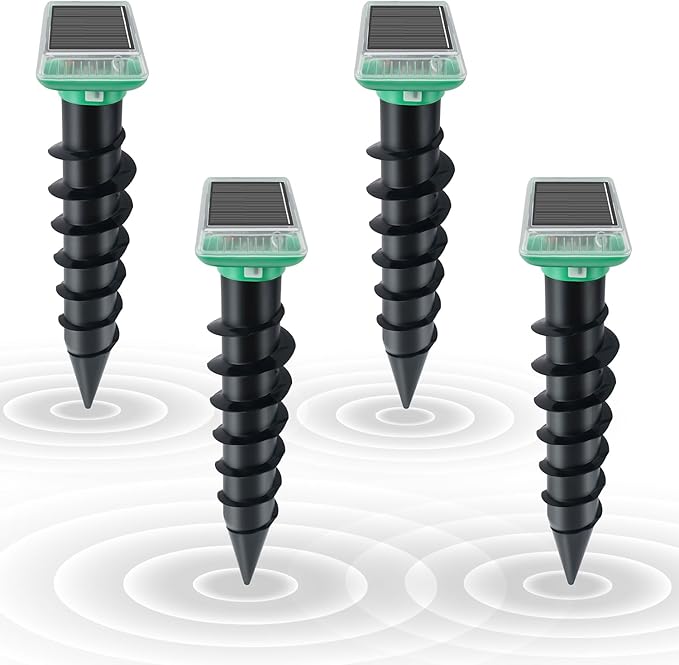 Mole Repellent Solar Powered, IP67 Waterproof Solar Mole Repellent Ultrasonic Snake Repellent Deterrent Gopher Vole Snake Pest and Other Rodent Animals, Get Rid of Moles, Groundhogs