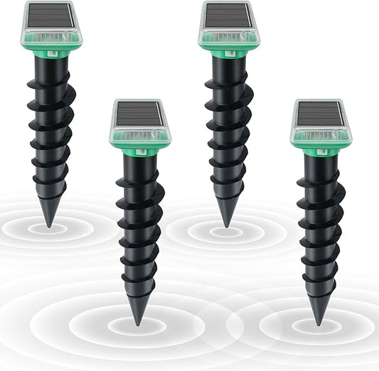 Mole Repellent Solar Powered, IP67 Waterproof Solar Mole Repellent Ultrasonic Snake Repellent Deterrent Gopher Vole Snake Pest and Other Rodent Animals, Get Rid of Moles, Groundhogs