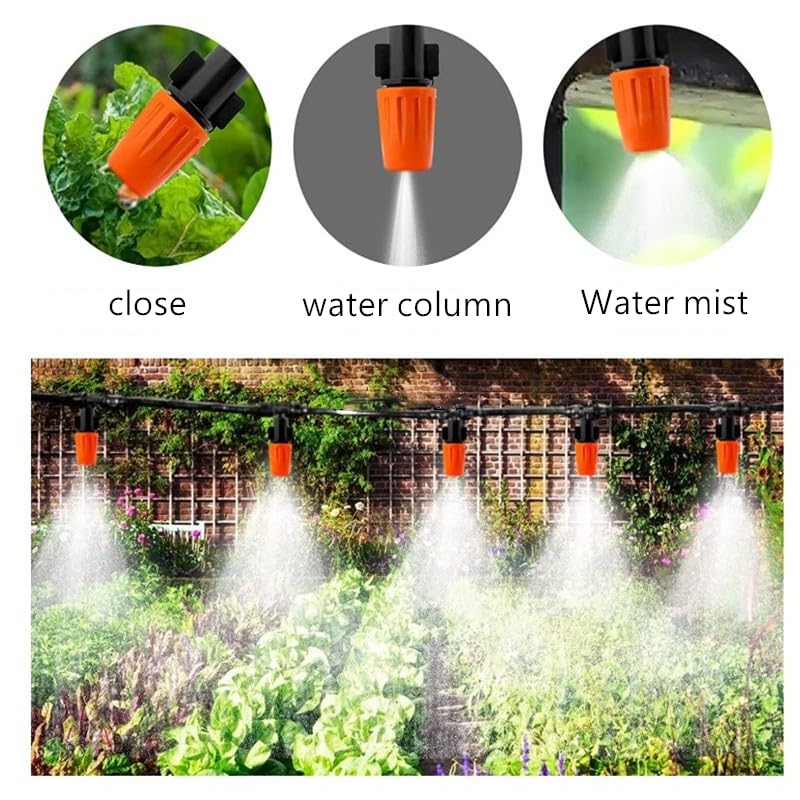 Three-Way Atomizing Nozzle 1/4 Inch, 50 Pcs Adjustable Micro Spray Emitters, Drip Irrigation Parts Accessories for Patio Lawn Greenhouse Vegetable Irrigation Supplies