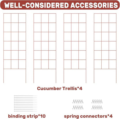 DOEWORKS Cucumber Trellis, 56" High Foldable A Frame Garden Trellis, 2 Pack, Plant Support for Climbing Cucumber, Beans, Tomatoes, Flowers, Red