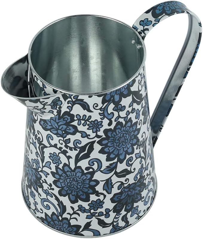 Shabby Chic Watering Can Galvanized Finish Metal Vase Country Rustic Pitcher Primitive Jug Decorative Flower Holder, 7.1" H