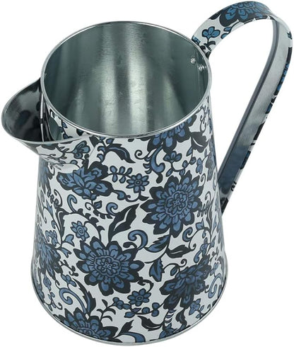 Shabby Chic Watering Can Galvanized Finish Metal Vase Country Rustic Pitcher Primitive Jug Decorative Flower Holder, 7.1" H