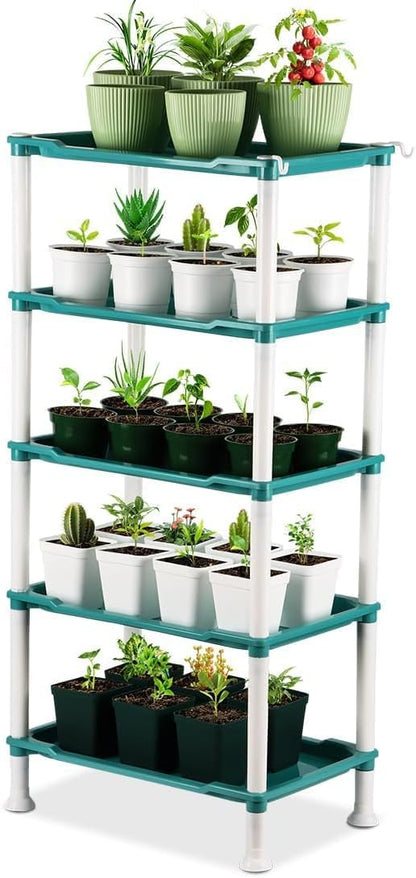 5-Tier Seed Stand with 5 Trays, Seed Starting Rack Propagation Rack Kit for Stackable Seedling Tray Seedling Staging Table for Indoor Outdoor Growing(Blue)