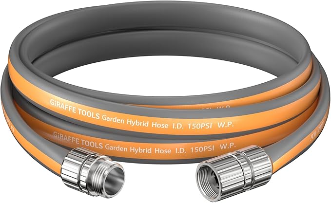 Giraffe Tools Garden Hose 10FT, 5/8" Lightweight Lay Flat Water Hose, Custom Length, Flexible, Leakproof Hybrid Hose Pipe with Male to Female Fitting