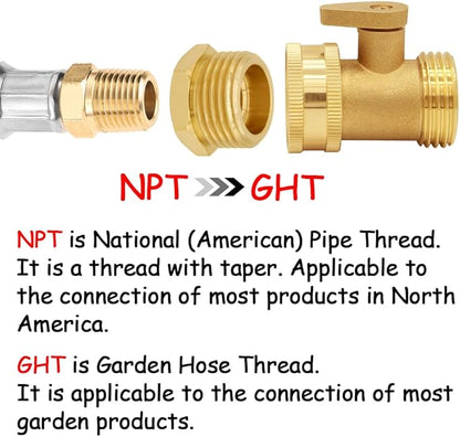 2PCS Brass Garden Hose Bushing 3/4"GHT Male to 3/8"NPT Female Thread Reducer Adapter Water Hose Nipple Reducing Convert Pipe Fittings Connector