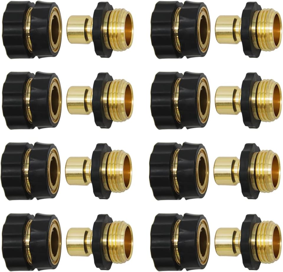 Twinkle Star 3/4 Inch Garden Hose Fitting Quick Connector Male and Female Set (8 Sets) with Extra Rubber Washers