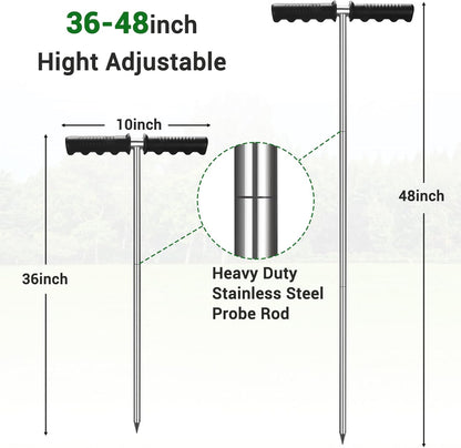 Soil Probe Rod,32"-48" Septic Tank Probe Rod,Beseetop Pipe Probe Made of Stainless Steel with Insulated T Handle Heavy Duty Perfect for Locating Septic Tank Underground Pipe Gravel Gopher Runs