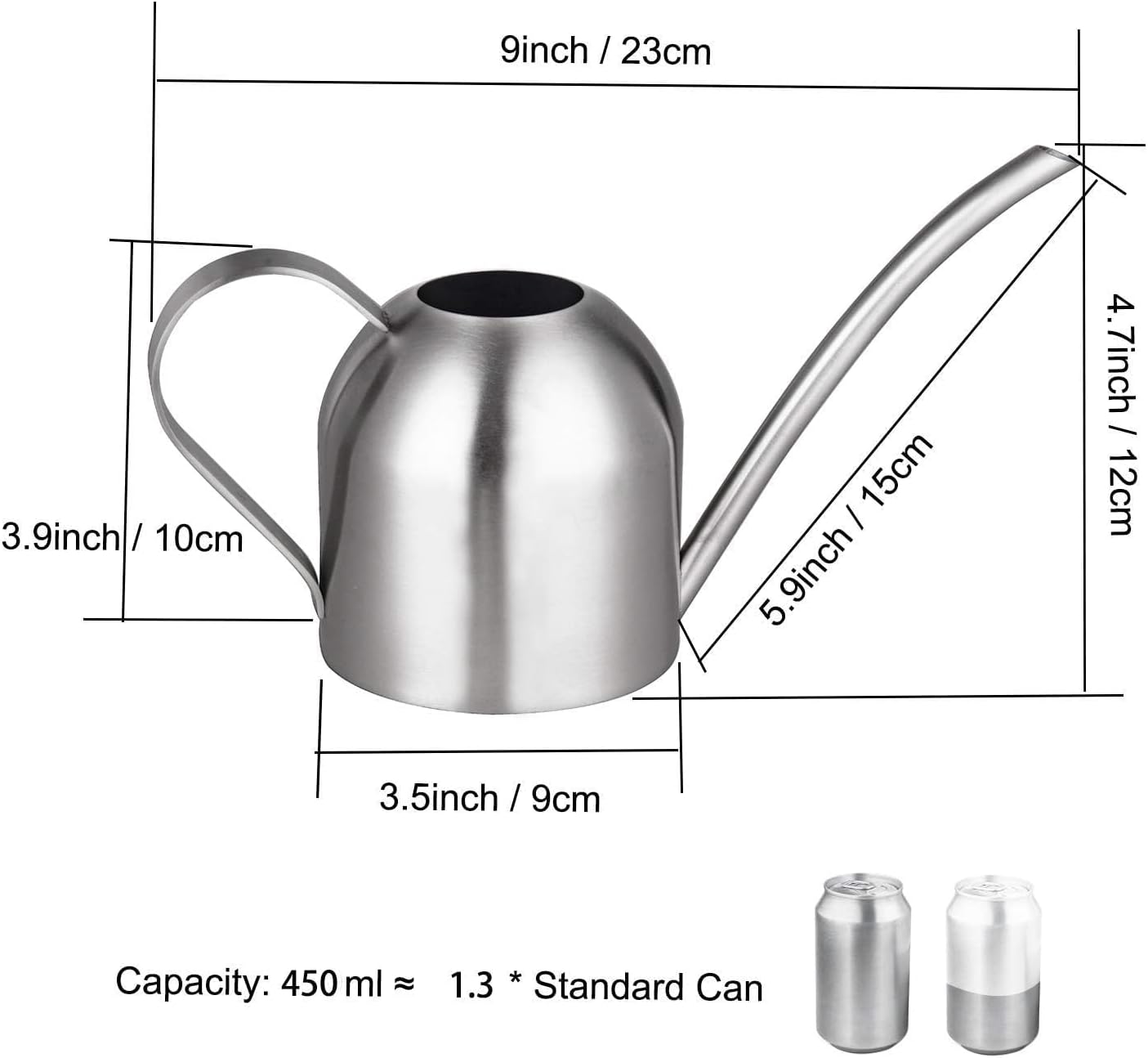 IMEEA Small Watering Can for Indoor Plants Stainless Steel Bonsai Watering can Mini Metal (15oz/450ml)