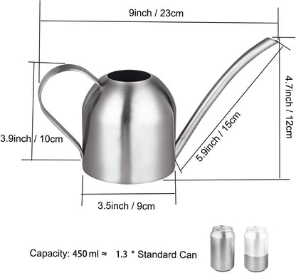 IMEEA Small Watering Can for Indoor Plants Stainless Steel Bonsai Watering can Mini Metal (15oz/450ml)