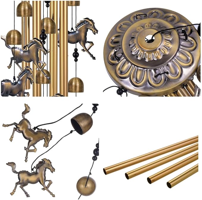 Bronze Horses Wind Chimes Decor, Mobile Blessing Wind Bells Decorate, Sympathy Wind Catcher, Memorial Gifts for Mom,Grandma,Woman (/Outside/Indoor/Home/Room/Porch/Yard/Garden Decoration)