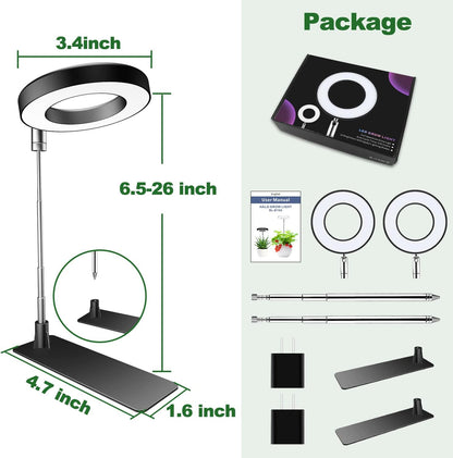 Grow Lights for Indoor Plants, 48 LEDs Full Spectrum Plant Light for Indoor Plants, Height Adjustable Growing Lamp with Base, 3 Optional Spectrums, Auto Timer 3/9/12Hrs, 10 Brightness, 2 Pack