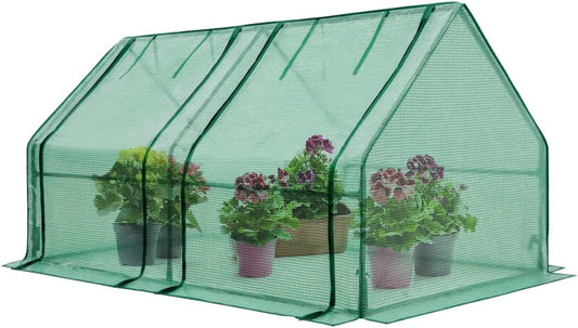 EAGLE PEAK Tunnel Greenhouse Garden Green House with Roll-Up Zipper Doors, Portable, 71"x36"x36", Clear/Green PE Cover
