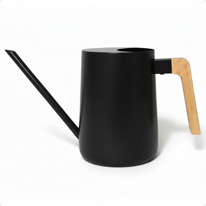 35 Ounce Metal Small Indoor Watering Can with Long Spout & Real Wood Handle for House Plants, Succulents, Cacti & Seedlings - Black Long Spout Watering Can Indoor Plants - Gentle Flow & No Spills