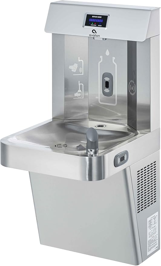 Avalon Wall Mounted Water Fountain with Bottle Filling Station, High Capacity Cooling, Sensor Dispensing, Self Cleaning, Digital Bottle Counter Display, Dual Filtration, ADA Compliant
