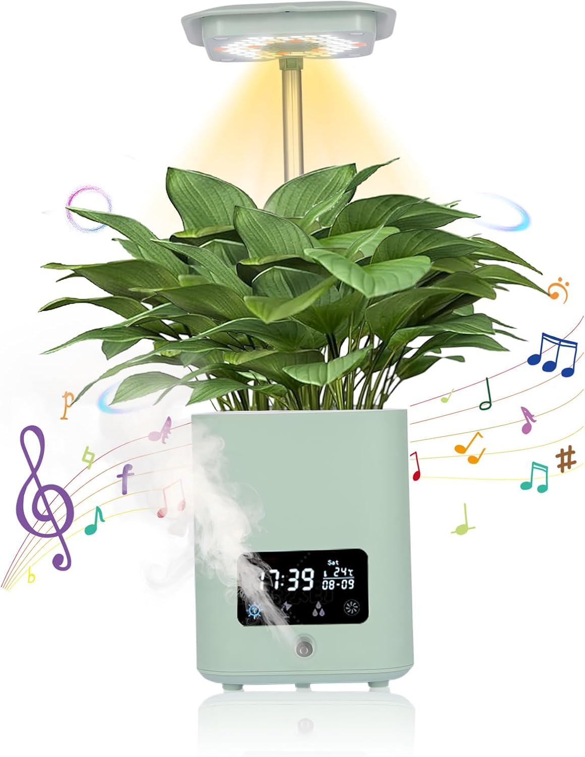Multifunctional Intelligent Flower Pot,Indoor Desktop Green Hydroponics Planting Flowerpot with Bluetooth Speaker,Adjustable Plants LEDGrow Light,humidifier, Air Purification,Desk lamp
