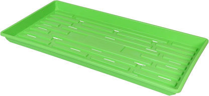 SUNPACK 10" x 20" Heavy Duty Shallow Plastic Seed Starting Tray, Green, 1" (Pack of 10) - Lined with Drainage Holes for Excess Water and Aeration, Ideal for Greenhouses or Indoor Gardening