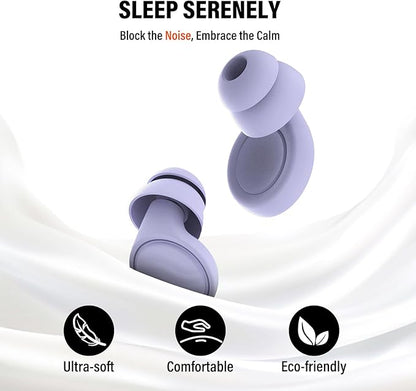 Ear Plugs for Sleeping Noise Cancelling - 35dB Reusable Ear plugs with 7 Eartips and Carry Case - Flexible Hearing Protection - Replaceable Single/Double Eartips for Sleep, Focus, Travel, Work, Purple