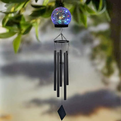 Garden Wind Chimes Outdoor, Solar Hanging Glass Ball Wind Chimes with 15 Twinkling LEDs 42 Inch Large with Unique Memorial Sympathy Wind Chime Outside Garden Décor as a Gift for Patio, Porch, Balcony