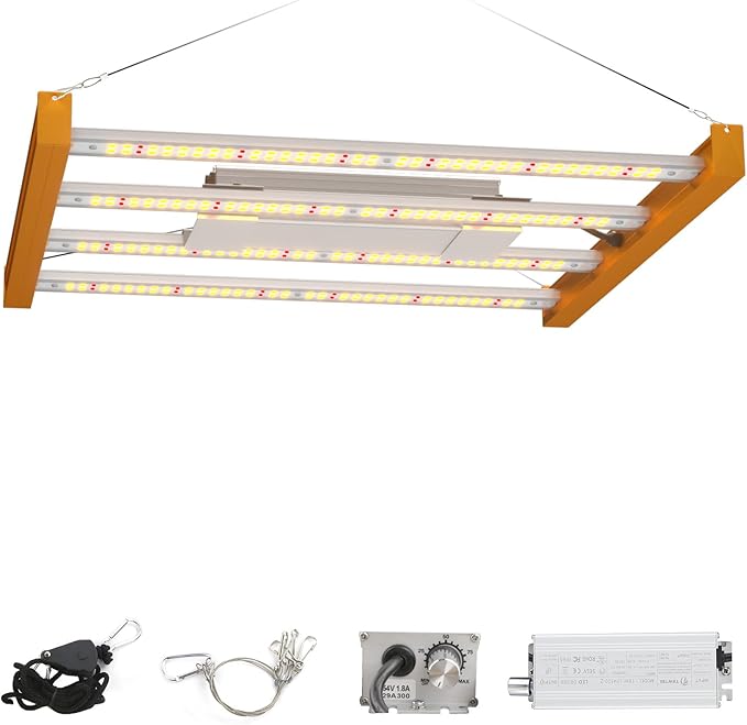 CANAGROW CG1200 LED Grow Light for Indoor Plants 2x2ft Coverage with High Yield Diodes, Sunlike Full Spectrum Dimmable Growing Lamps for Hydroponic Indoor Seeding Veg Bloom Greenhouse(Gold)