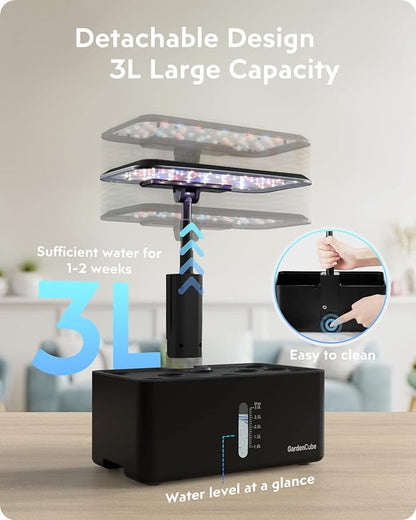 Hydroponics Growing System Indoor Garden: Herb Garden Kit Indoor with LED Grow Light Quiet Smart Water Pump Automatic Timer Healthy Fresh Herbs Vegetables - Hydroponic Planter for Home Kitchen Office