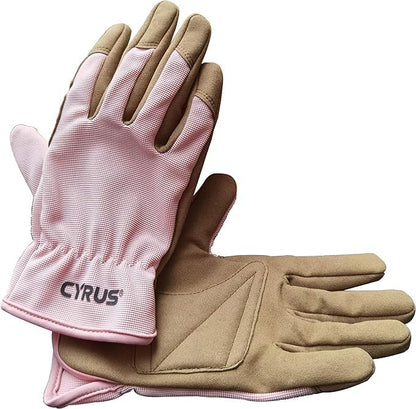 CYRUS Gardening Gloves for Women Ladies, Leather Garden Gloves Men with Grip, Work for Weeding, Digging, Pruning, Large Size, Pink