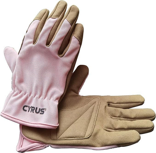 CYRUS Gardening Gloves for Women Ladies, Leather Garden Gloves Men with Grip, Work for Weeding, Digging, Pruning, Large Size, Pink