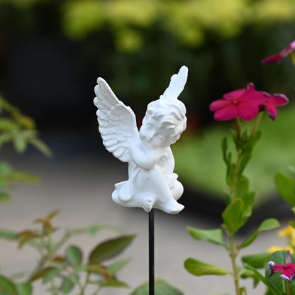OwMell Set of 2 Decorative Garden Stakes - Small Angel & Cherub Angel Ornaments, Memorial Statue & Flower Pot Decorations