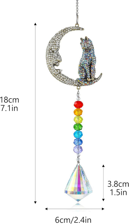 H&D HYALINE & DORA Crystal Suncatchers Moon Cat Sun Catchers Hanging Ornament with Chakra Beads Prism Pendant Pet Memorial Suncatcher Rainbow Maker for Home Indoor Outdoor Decor