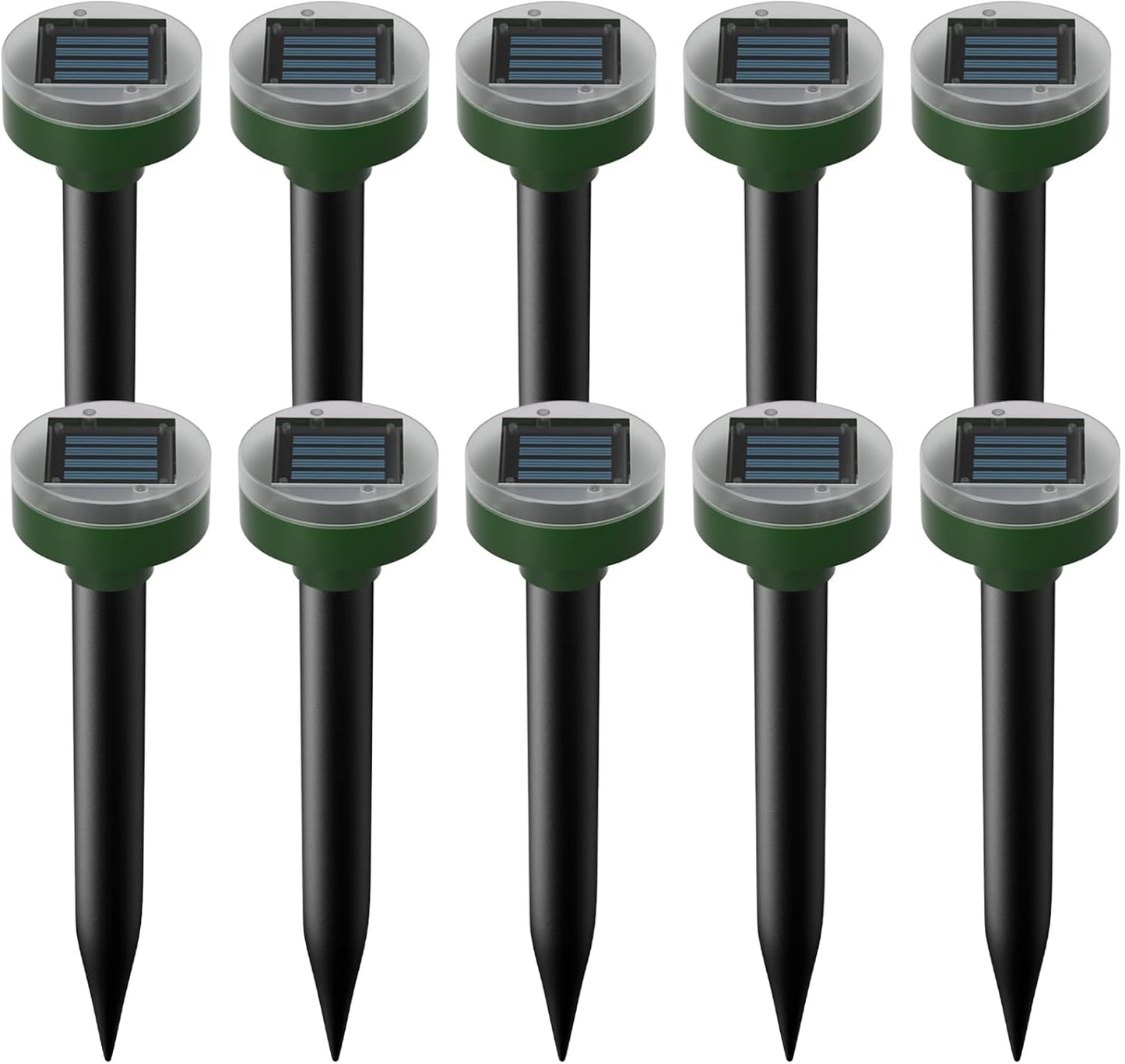 Mole Repellent 10 Pieces,Solar Powered Mouse Repellent Waterproof Rodent Gopher Repellent,360° Mouse Control Outdoor Mole Repeller for Garden Yard & Patio,Green