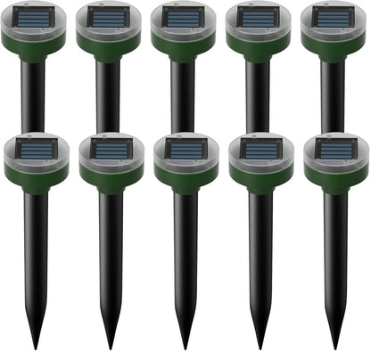 Mole Repellent 10 Pieces,Solar Powered Mouse Repellent Waterproof Rodent Gopher Repellent,360° Mouse Control Outdoor Mole Repeller for Garden Yard & Patio,Green