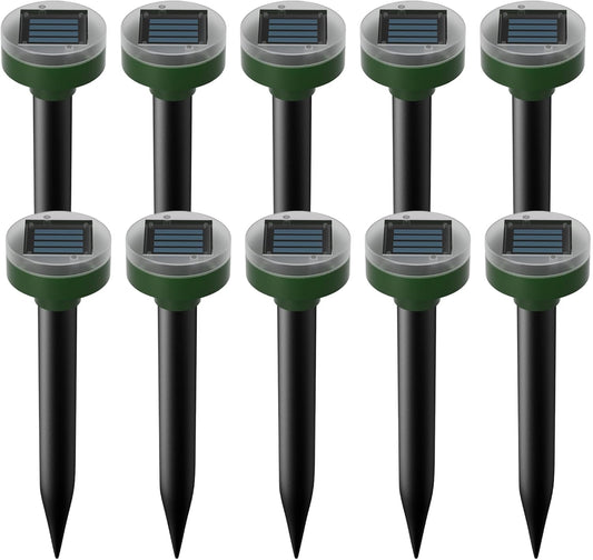 Mole Repellent 10 Pieces,Solar Powered Mouse Repellent Waterproof Rodent Gopher Repellent,360° Mouse Control Outdoor Mole Repeller for Garden Yard & Patio,Green