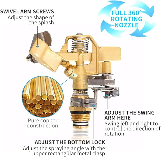 BAUSATZ Outdoor Water Sprinkler for Yard Lawn Sprinkler with Brass Sprinkler Head Tripod Hose Sprinkler 360 Degree Rotating Tripod Sprinkler Adjustable Garden Sprinkler Heavy Duty Impact Sprinkler 2pc
