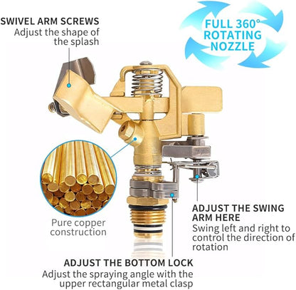 BAUSATZ Outdoor Water Sprinkler for Yard Lawn Sprinkler with Brass Sprinkler Head Tripod Hose Sprinkler 360 Degree Rotating Tripod Sprinkler Adjustable Garden Sprinkler Heavy Duty Impact Sprinkler 1pc