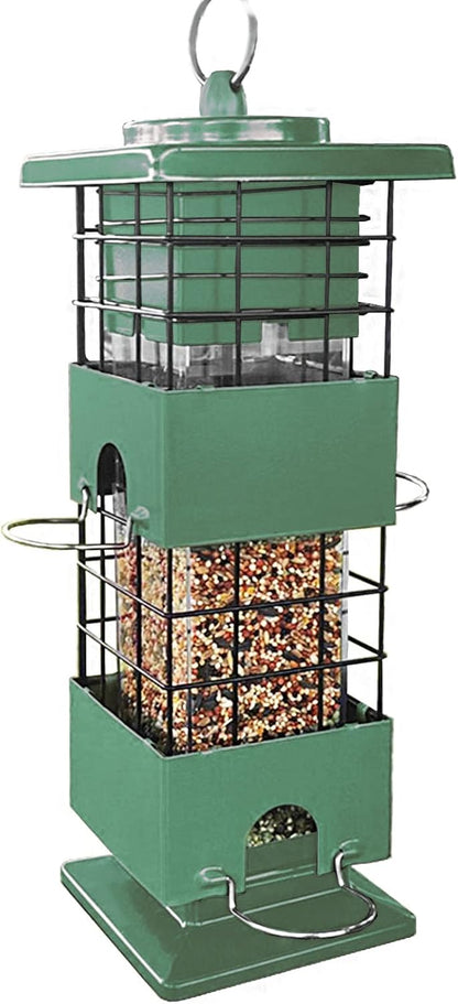 Squirrel Proof Bird Feeder, Metal Bird Feeders for Outdoors, 3Lbs Birdfeeder Outside Hanging, Weight Activated Spring, 4 Feeding Ports, Cardinals, Finches & Sparrows, Wild Birds (Green)