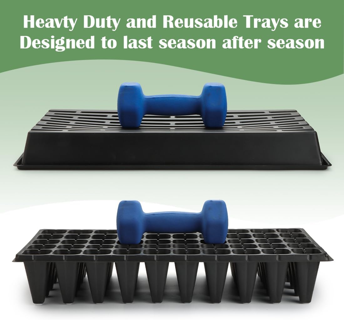 10 Pack 1020 Trays with 10 Pack 3.54" Deep 50 Cell Seed Starter Trays - Seed Starting Kit for Gardening, Durable Plastic Nursery Trays for Seed Germination & Plant Propagation (10 Set)