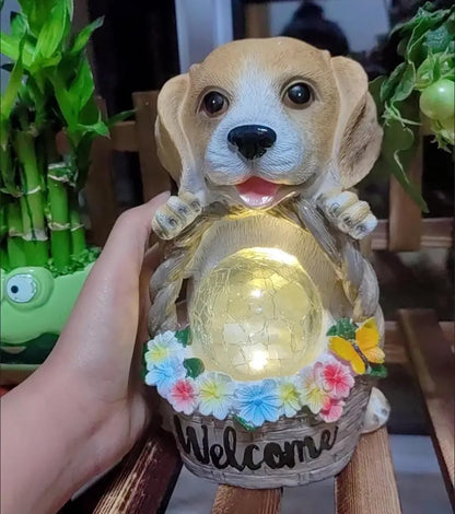 Solar Dog Statue for Outdoor Light Garden Yard Decor - Pupppy Figure for Decoration Gifts for Granpa Birthdays & Dog Lovers