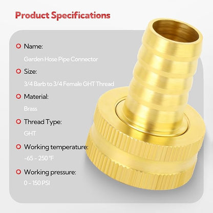 6Pcs 3/4 Barb to 3/4 GHT Female Thread Brass Garden Hose Pipe Connector, Hose Swivel Adapter for Garden Hose Repair