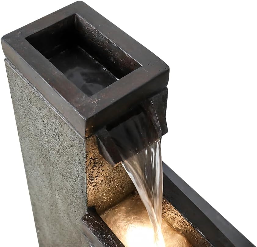 SunJet 4-Tier Modern Water Fountain, Indoor/Outdoor Resin Water Fountains with Soothing Water Sounds, Perfect for Garden, Patio, Home & Office, 12.5" L x 9.4" W x 39.3" H